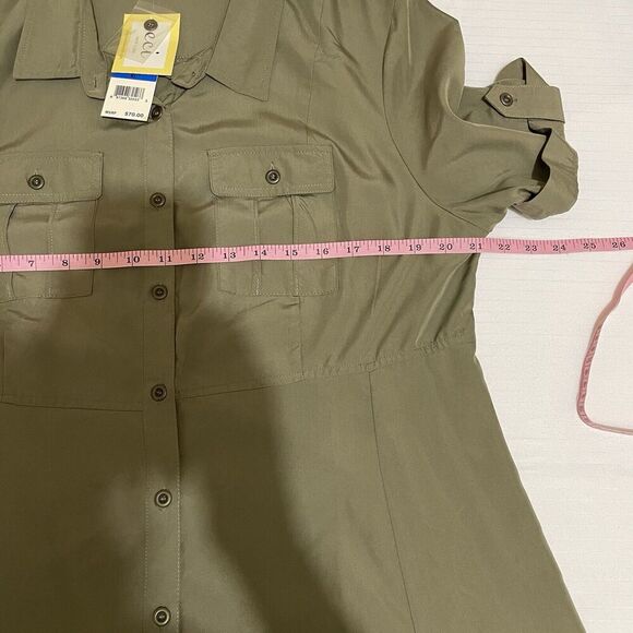 ECI New York Short Sleeve Dress Utility High Low Size XL Olive NWT - Picture 7 of 8